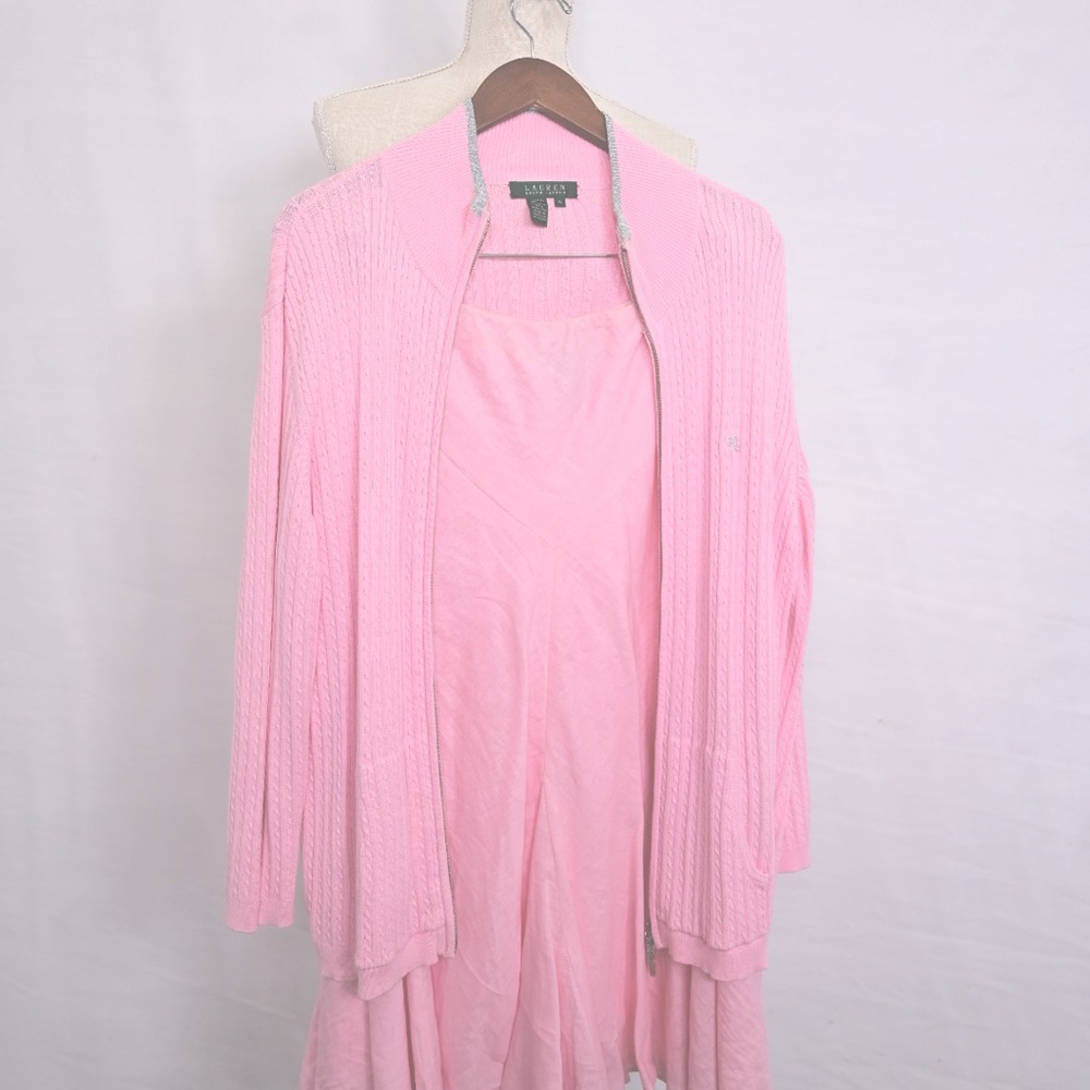 Lauren (Ralph Lauren) Pink Cotton Zip up Sweater with Skirt